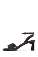 Women's Black Ankle Buckle Thick Heel Leather Sandals | Derimod