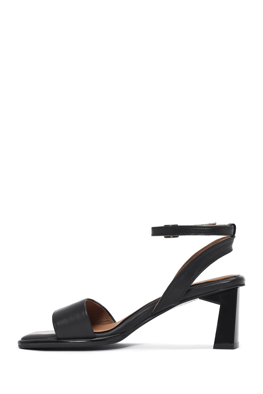 Women's Black Ankle Buckle Thick Heel Leather Sandals