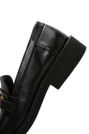 Women's Black Buckle Detailed Leather Masculine Loafer | Derimod