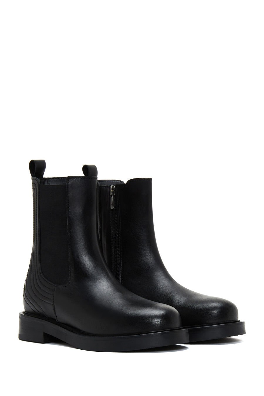Women's Black Leather Zippered Chelsea Boots