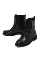 Women's Black Leather Zippered Flat Boots | Derimod
