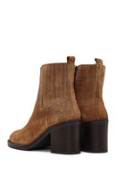 Women's Brown Zippered Thick Heel Suede Leather Boots | Derimod