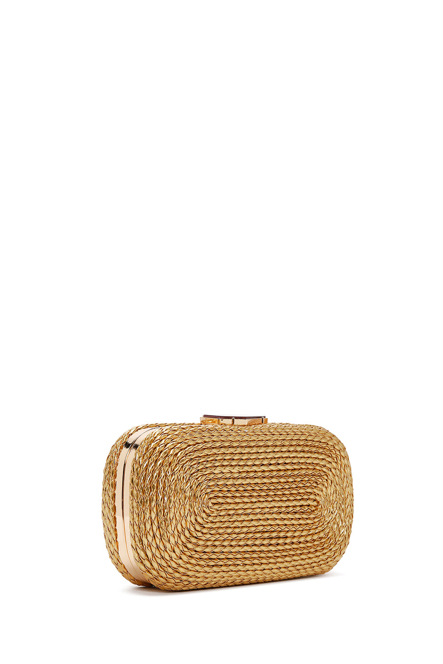 Women's Gold Long Strap Braided Mini Evening Clutch Bag