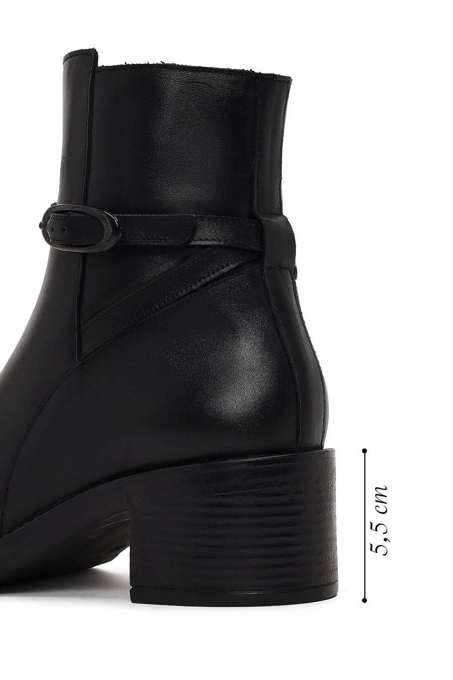 Woman Black Zip Closure Thick-Heeled Leather Boots