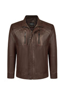 Dybala Male Brown Stand Collar Leather Jacket | Derimod