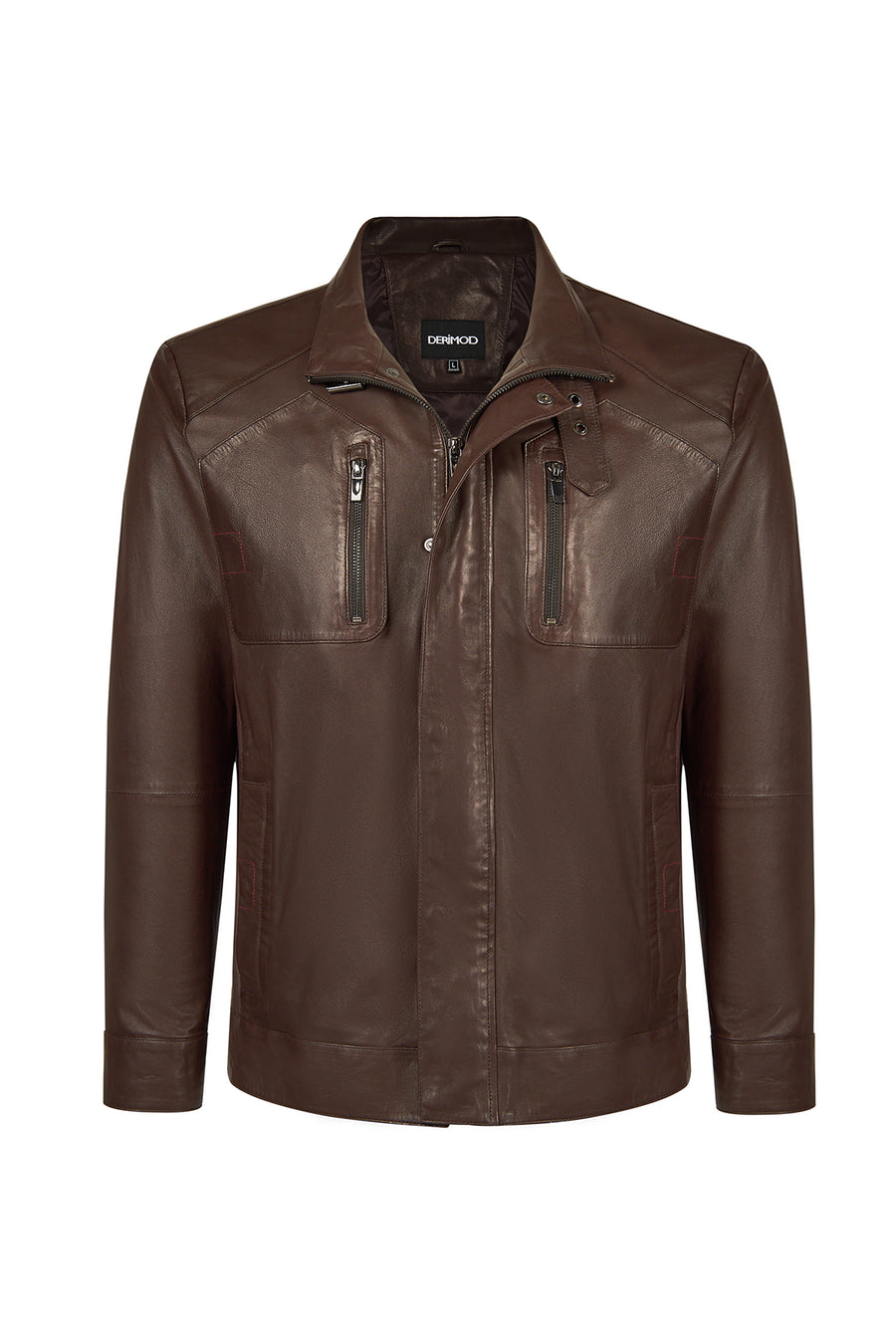 Dybala Male Brown Stand Collar Leather Jacket