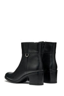 Geox Women's Black New Asheel Zippered Thick Heel Leather Boots | Derimod