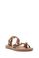 Women's Leopard Patterned Suede Flip Flops | Derimod