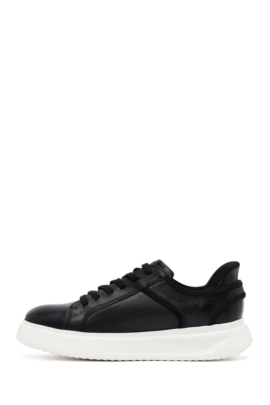 Men's Black Lace-Up Thick-Soled Leather Sneaker