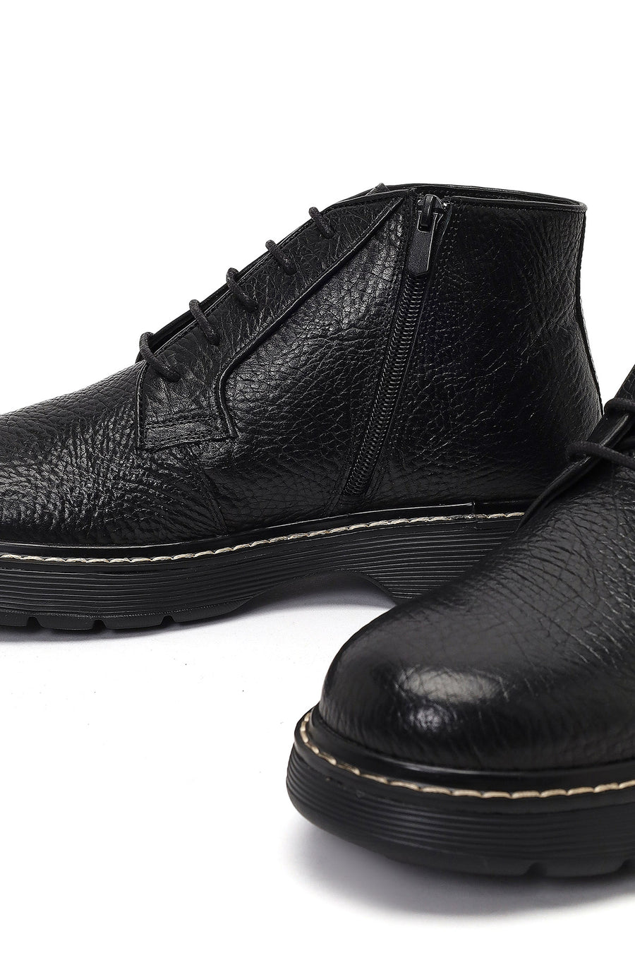 Men's Black Lace-Up Zipper Leather Casual Boot