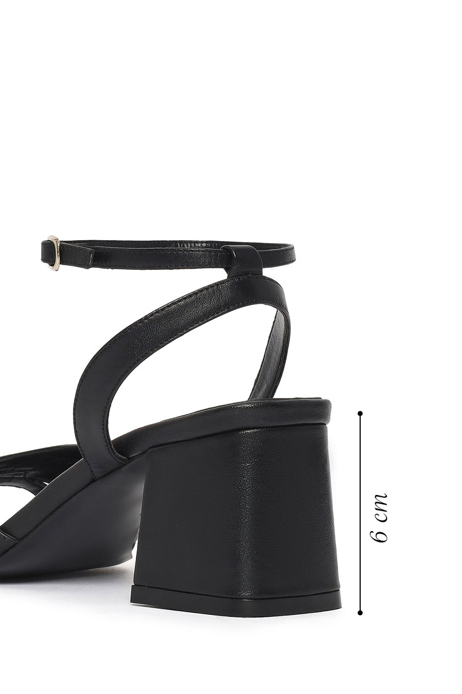 Woman Black Ankle-Buckle Chunky-Heel Leather Sandal