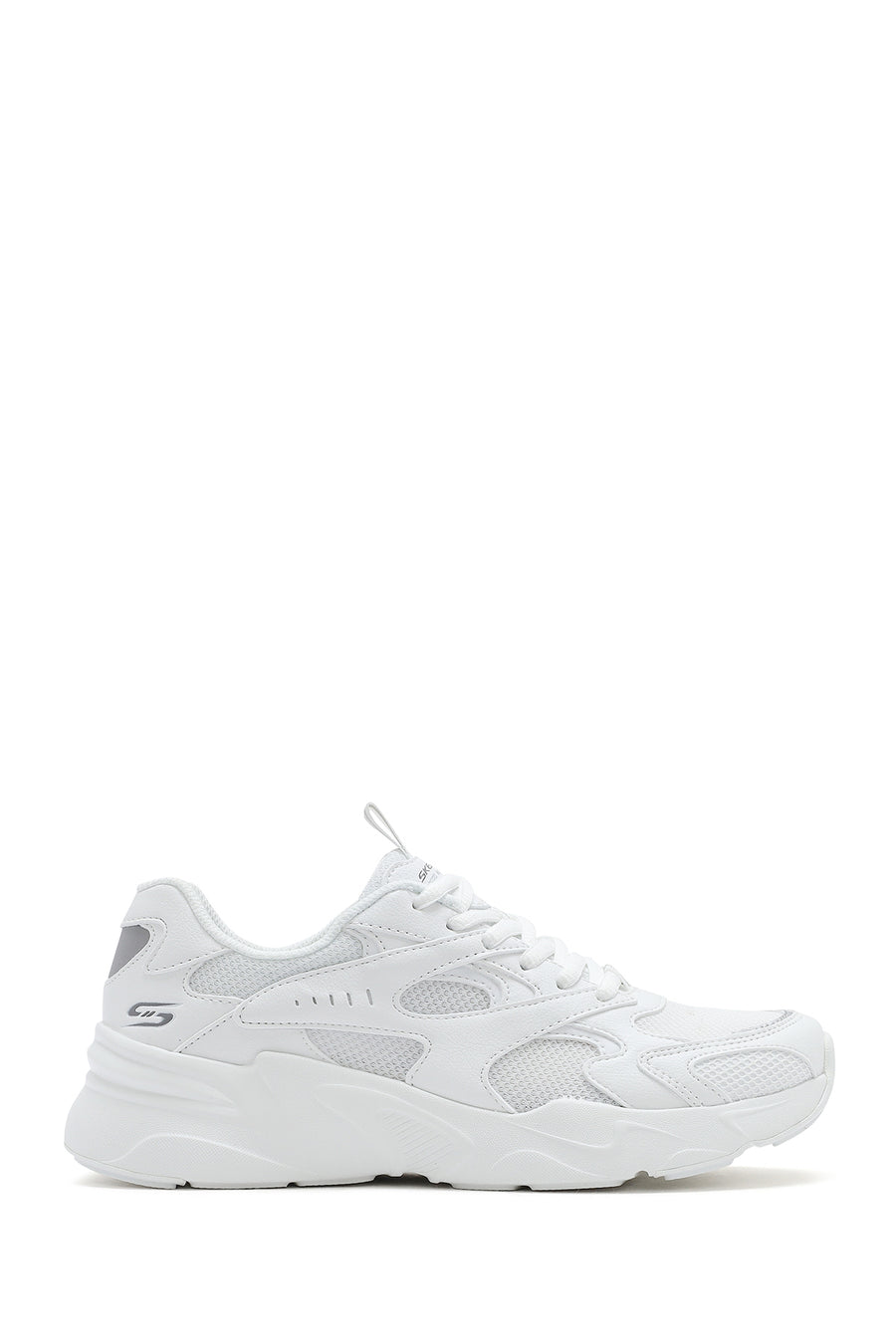 Skechers Women's White Bobs Bamina Lace-Up Chunky Sole Fabric Sneakers 117354 WHT | Derimod