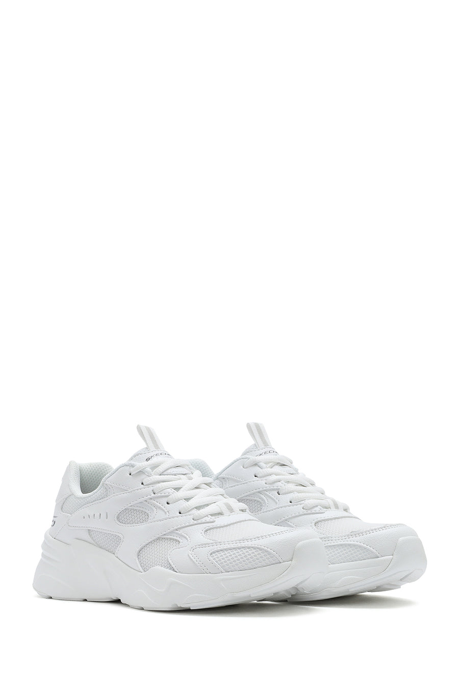 Skechers Women's White Bobs Bamina Lace-Up Chunky Sole Fabric Sneakers