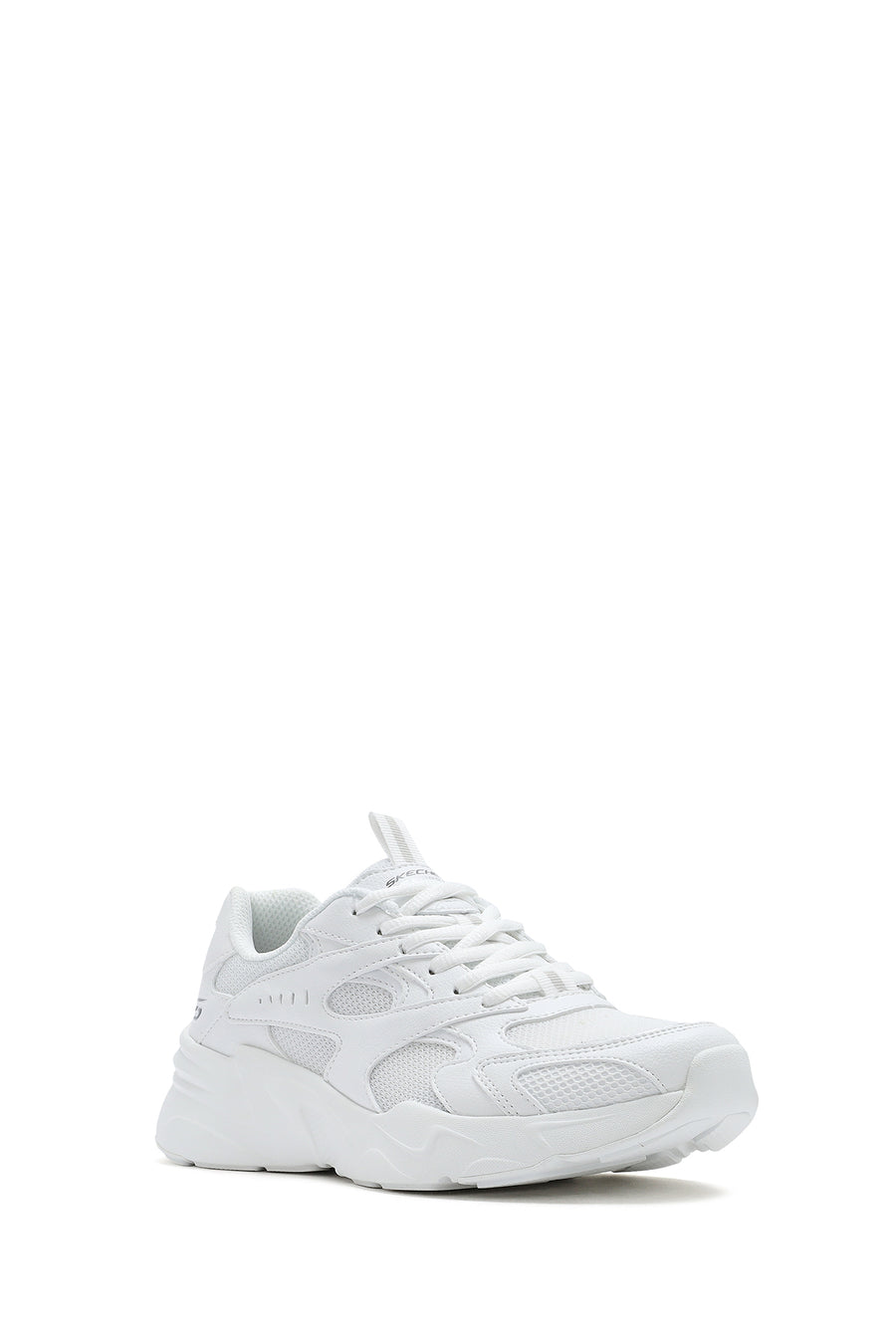 Skechers Women's White Bobs Bamina Lace-Up Chunky Sole Fabric Sneakers