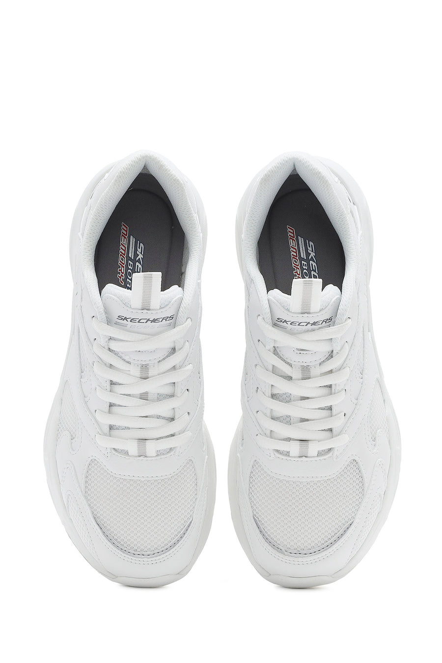 Skechers Women's White Bobs Bamina Lace-Up Chunky Sole Fabric Sneakers