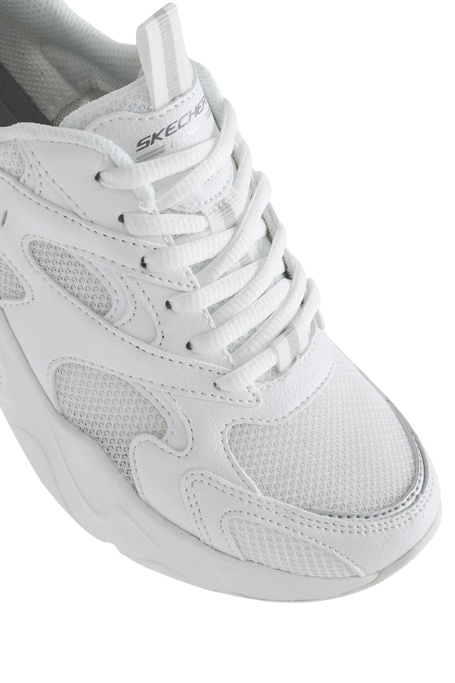 Skechers Women's White Bobs Bamina Lace-Up Chunky Sole Fabric Sneakers