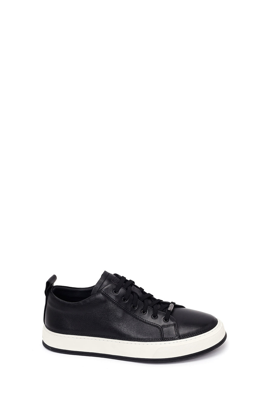 Erkek Siyah Bağcıklı Deri Sneaker