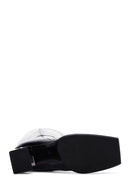 Women's Black Thick Heeled Zippered Patent Leather Boots | Derimod