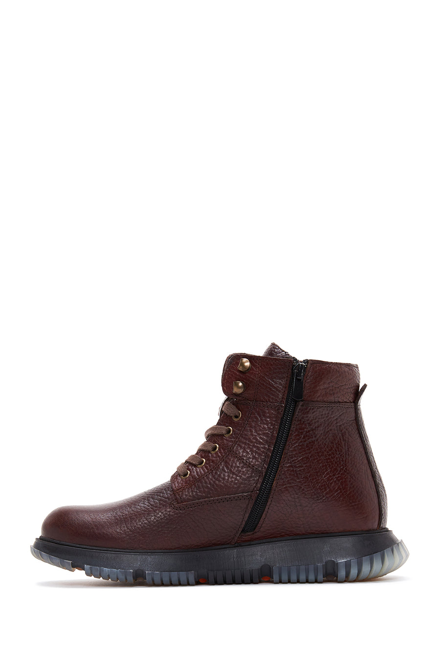 Men's Brown Leather Zippered Casual Boots