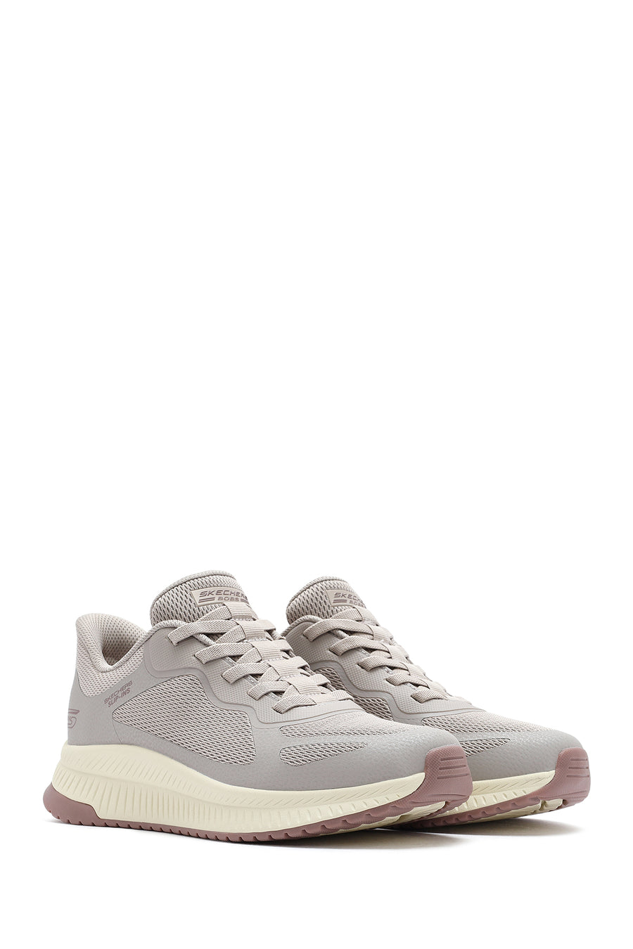 Skechers Men's Beige Bobs Squad 4 Lace-Up Chunky Sole Fabric Sneakers