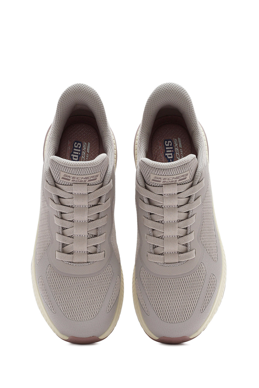 Skechers Men's Beige Bobs Squad 4 Lace-Up Chunky Sole Fabric Sneakers