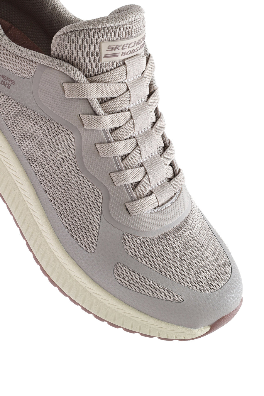 Skechers Men's Beige Bobs Squad 4 Lace-Up Chunky Sole Fabric Sneakers