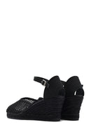Women's Black Ankle Buckle Wedge Heel Espadrille Sandals | Derimod