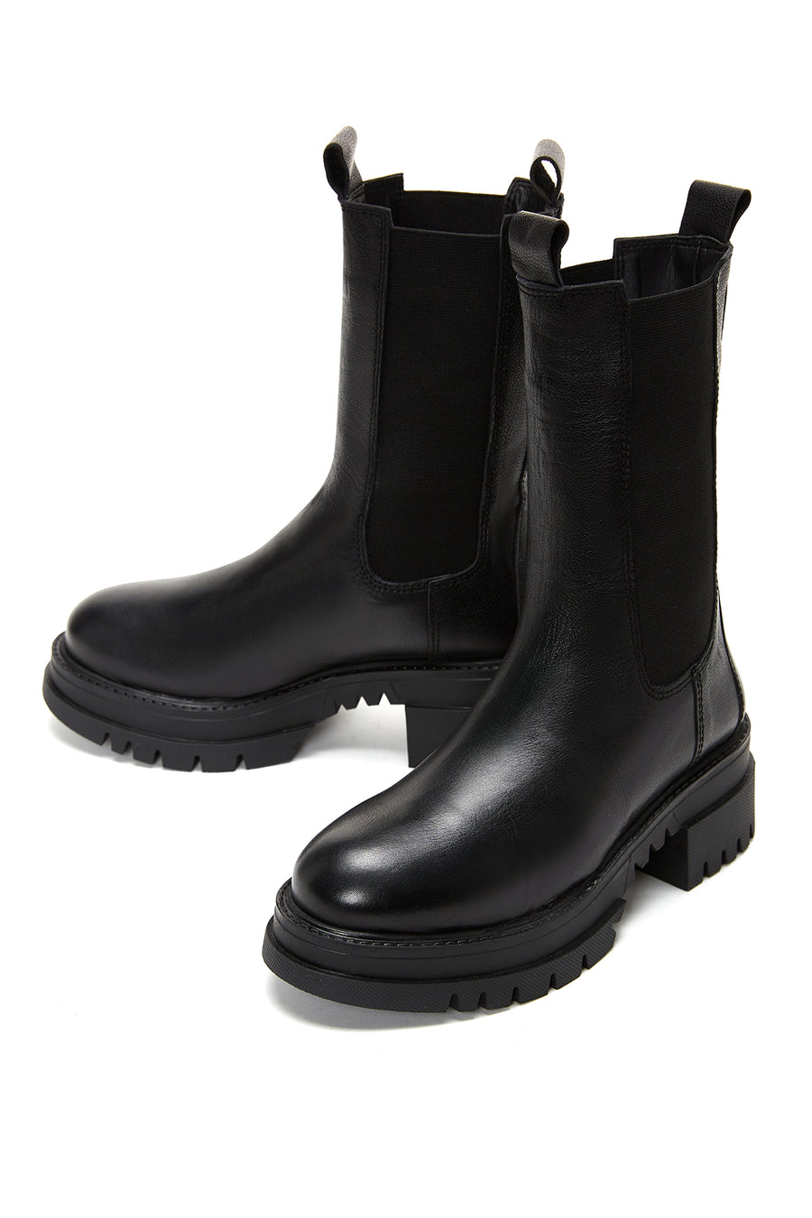 Women's Black Thick Soled Leather Chelsea Boots