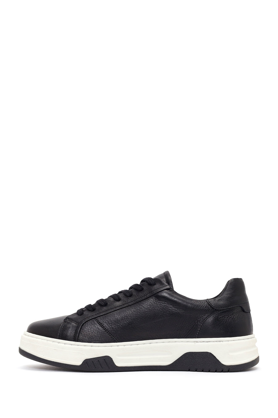 Erkek Siyah Kalın Tabanlı Bağcıklı Deri Sneaker