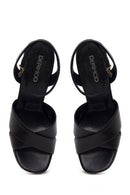 Woman Black Ankle-Buckle Platform High Chunky Heel Leather Sandal | Derimod