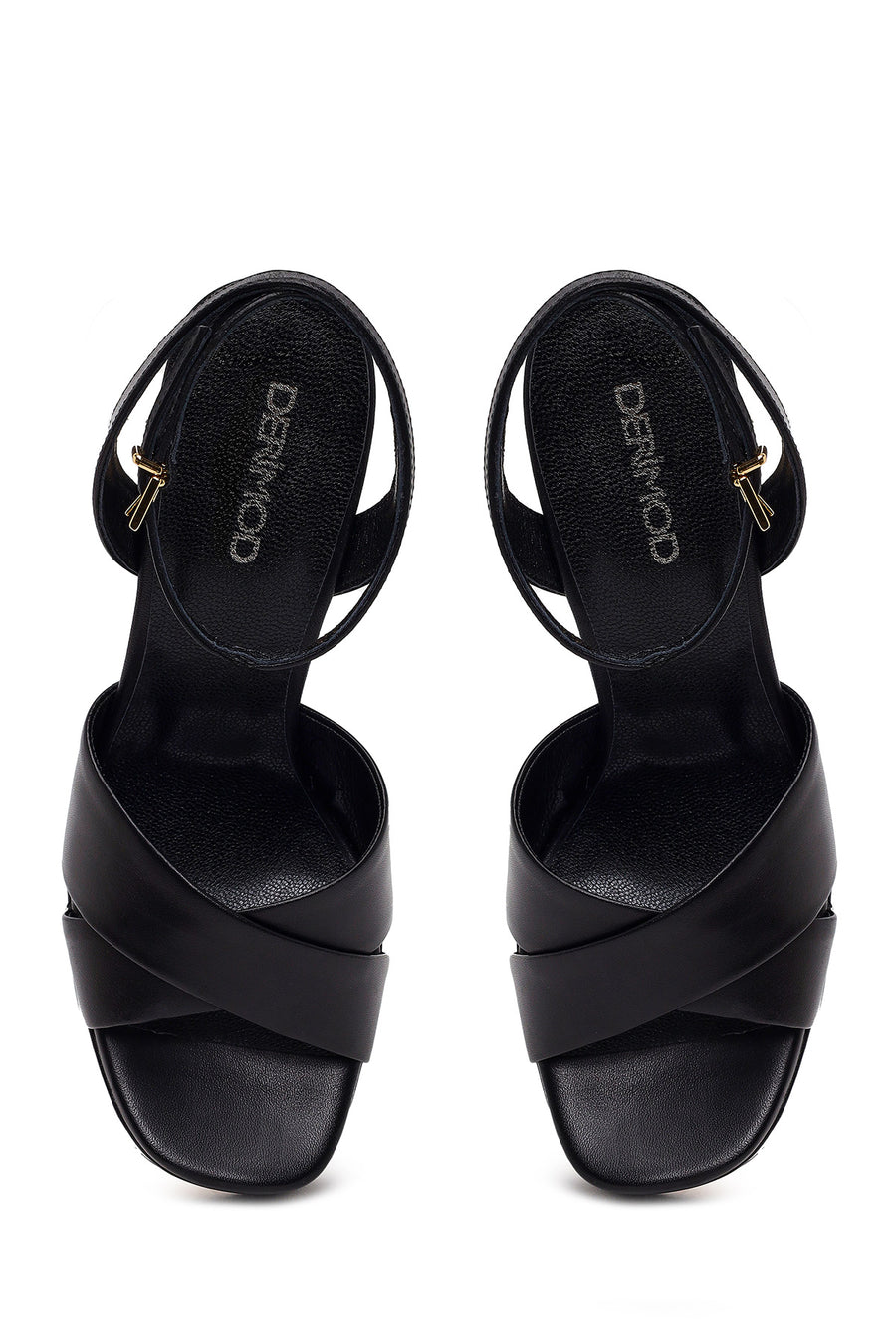 Woman Black Ankle-Buckle Platform High Chunky Heel Leather Sandal