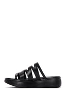 Women's Black Leather Thick Soled Comfort Slippers | Derimod