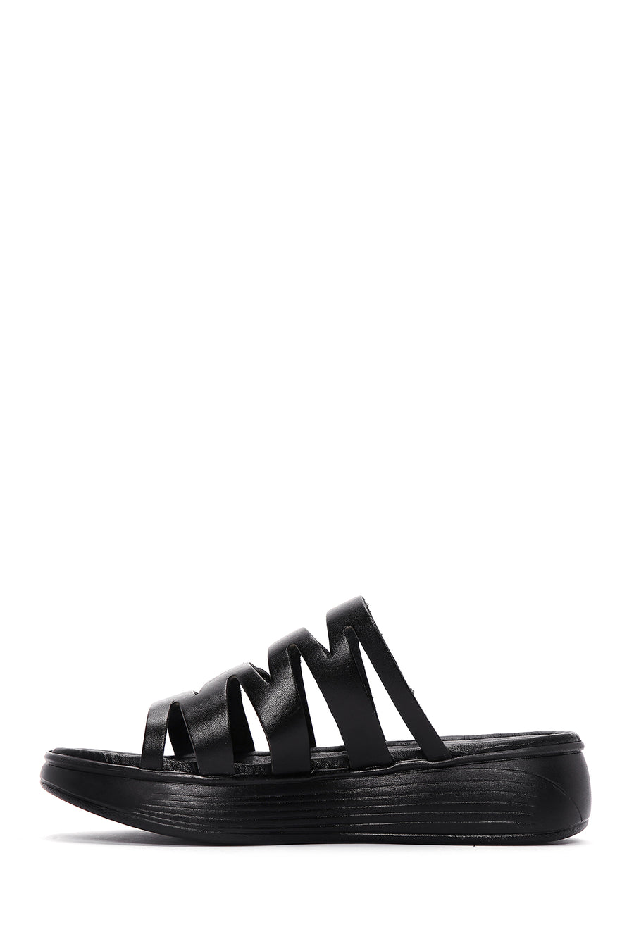 Women's Black Leather Thick Soled Comfort Slippers