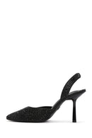 Women's Black Stone Open-Back Heeled Shoes | Derimod