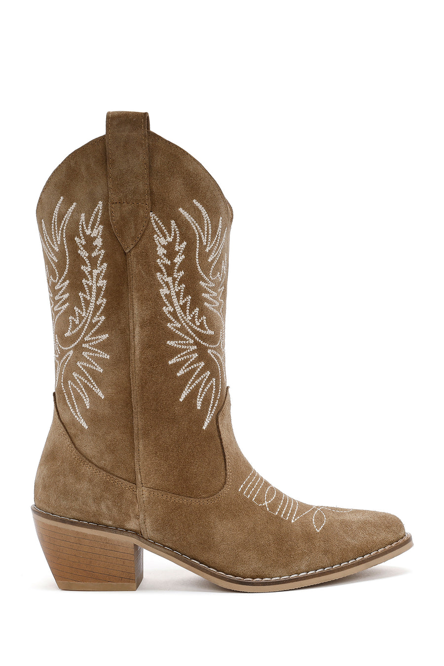 Women's Brown Suede Leather Heeled Cowboy Boots 24WFD152610 | Derimod