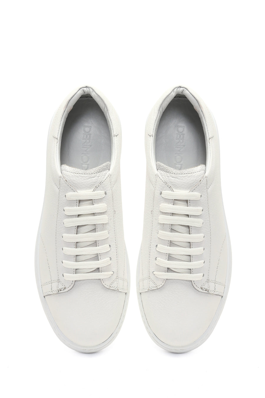 Erkek Beyaz Bağcıklı Kalın Tabanlı Deri Sneaker