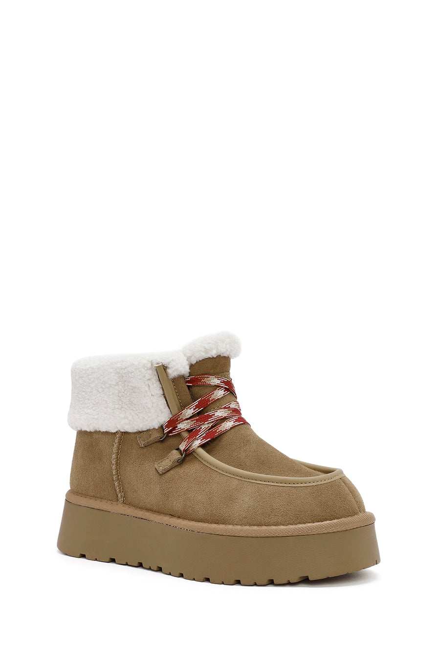 Woman Tan Thick-Soled Suede Leather Teddy Bot