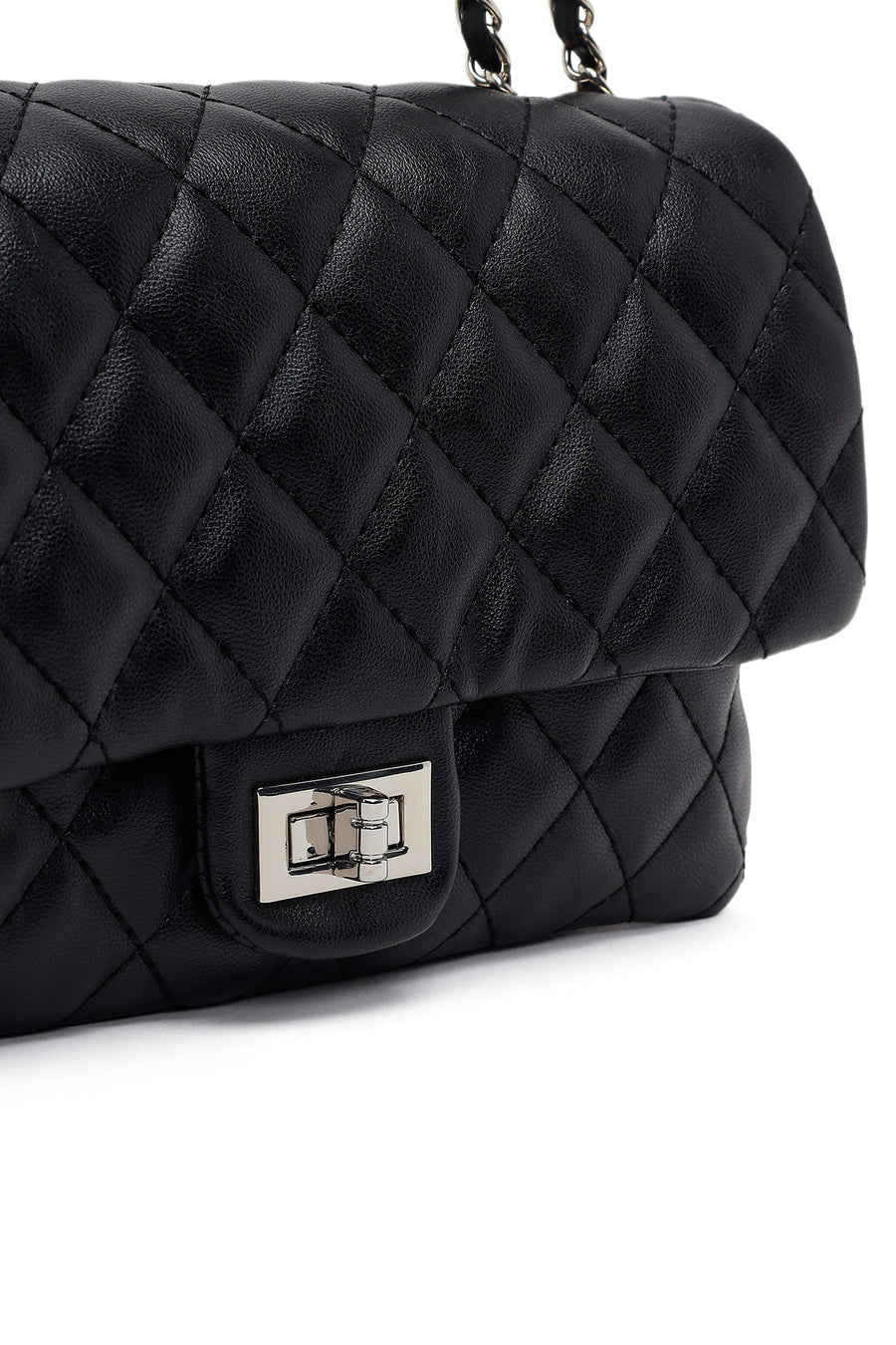 Woman Black Chain Strap Quilted Shoulder Bag