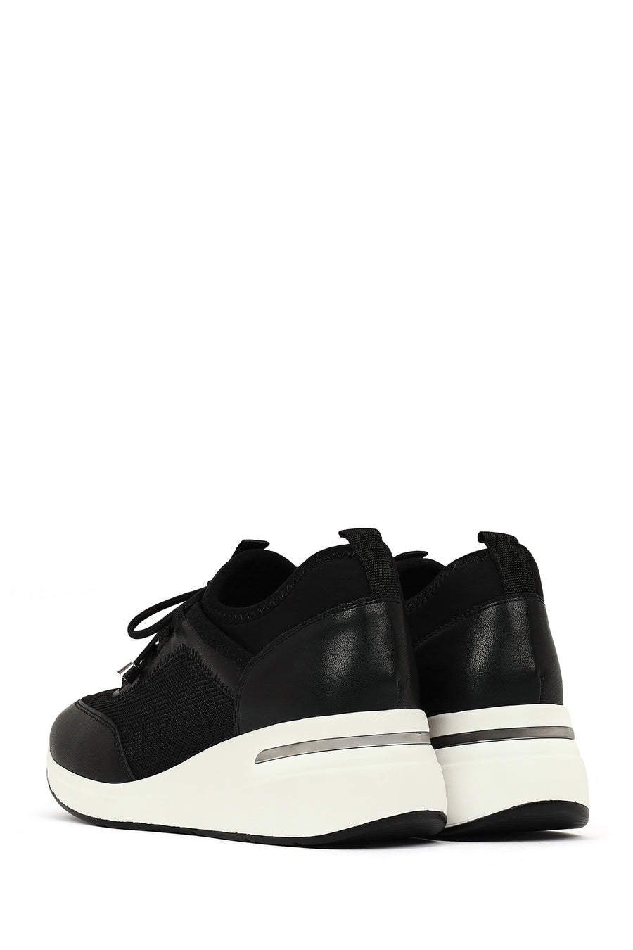 Women's Black Lace-Up Wedge Heel Sneakers