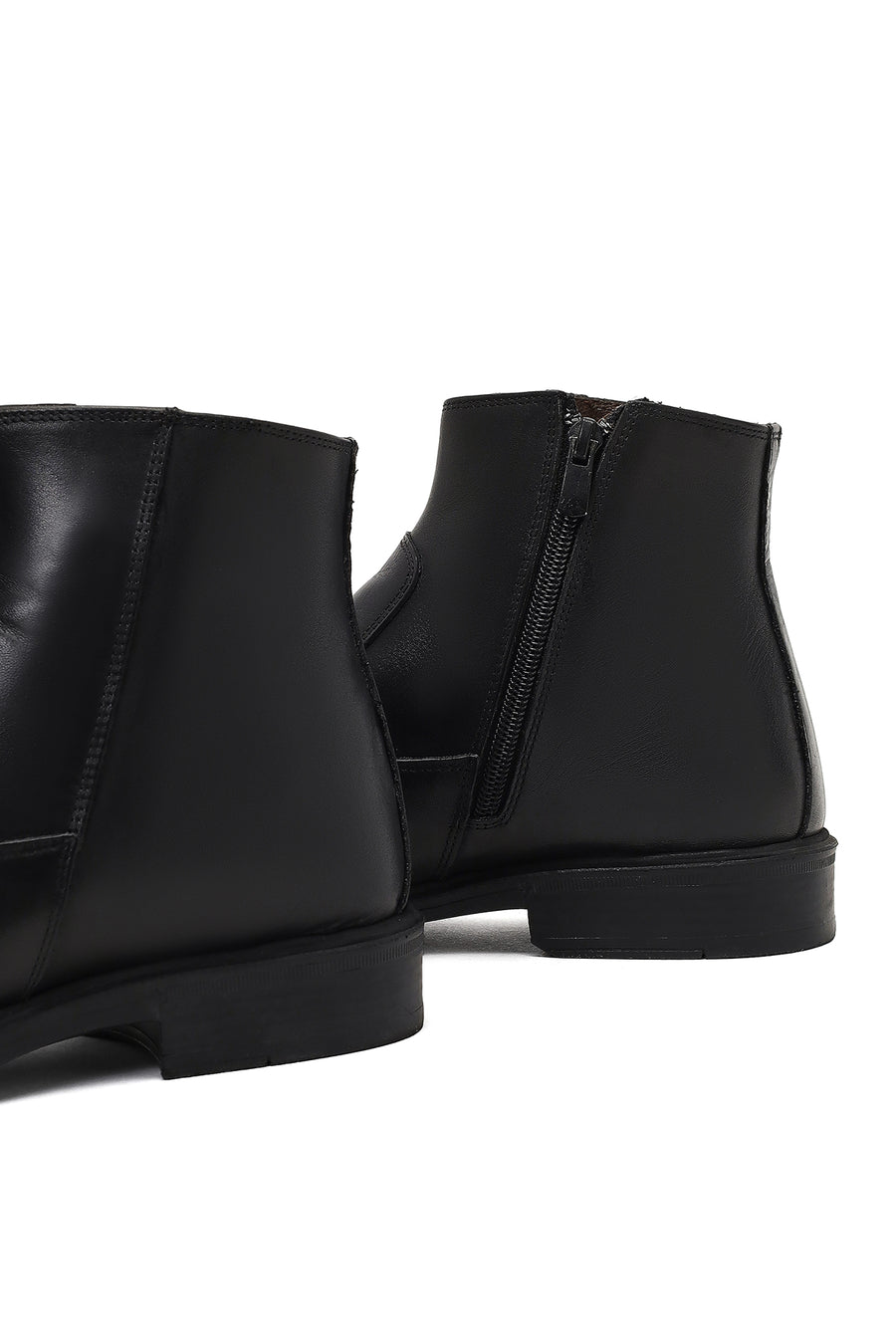 Men's Black Zippered Leather Casual Boots