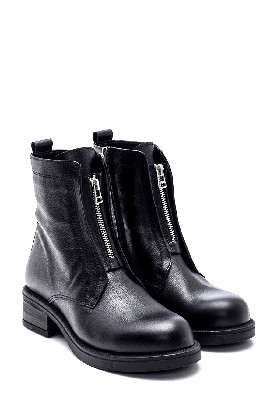 Women's Leather Zipper Detailed Boots