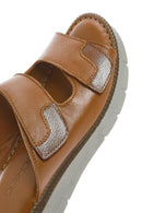 Women's Tan Double-Strap Leather Comfort Slippers | Derimod