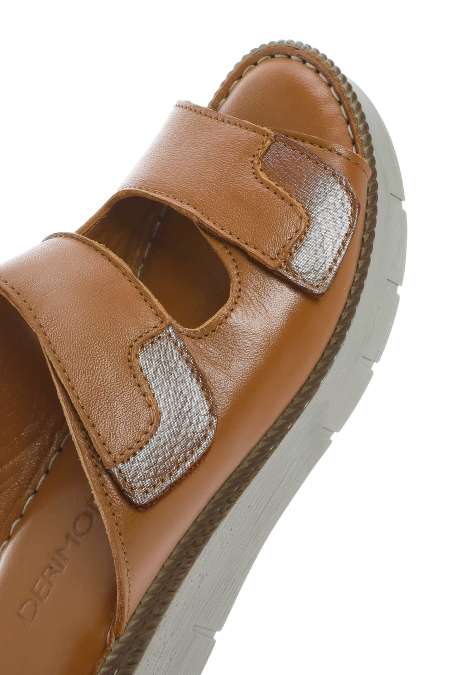 Women's Tan Double-Strap Leather Comfort Slippers