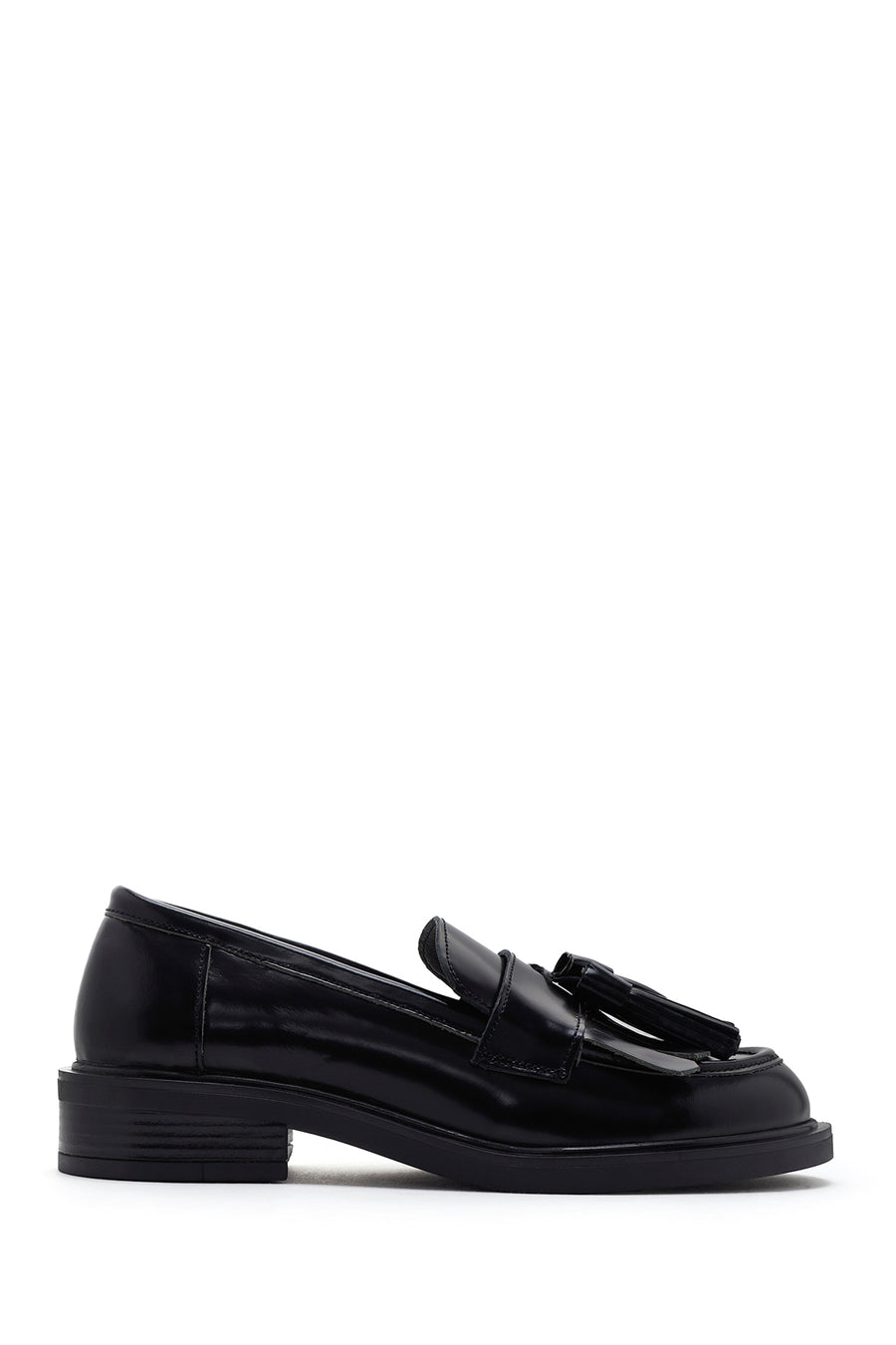 Women's Black Leather Tasseled Masculine Loafer 23WFD550322 | Derimod