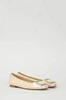 Gold Women's Leather Ballerinas | Derimod