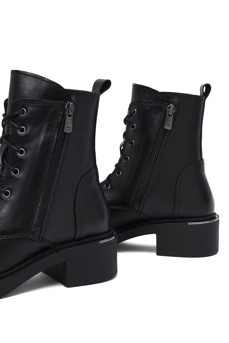 Women's Black Lace-Up Zipper Leather Combat Boots