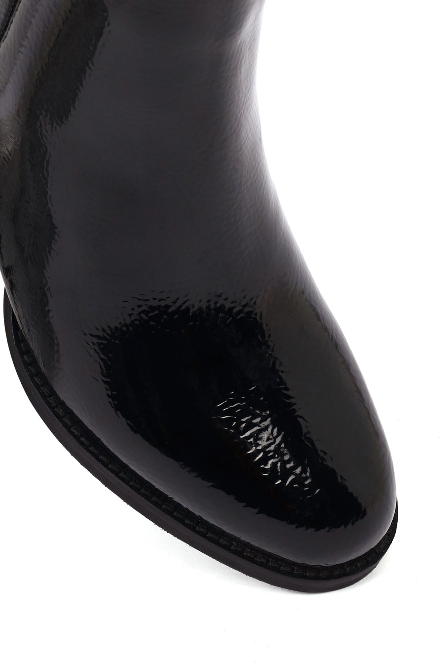 Women's Black Thick Short Heel Patent Leather Boot
