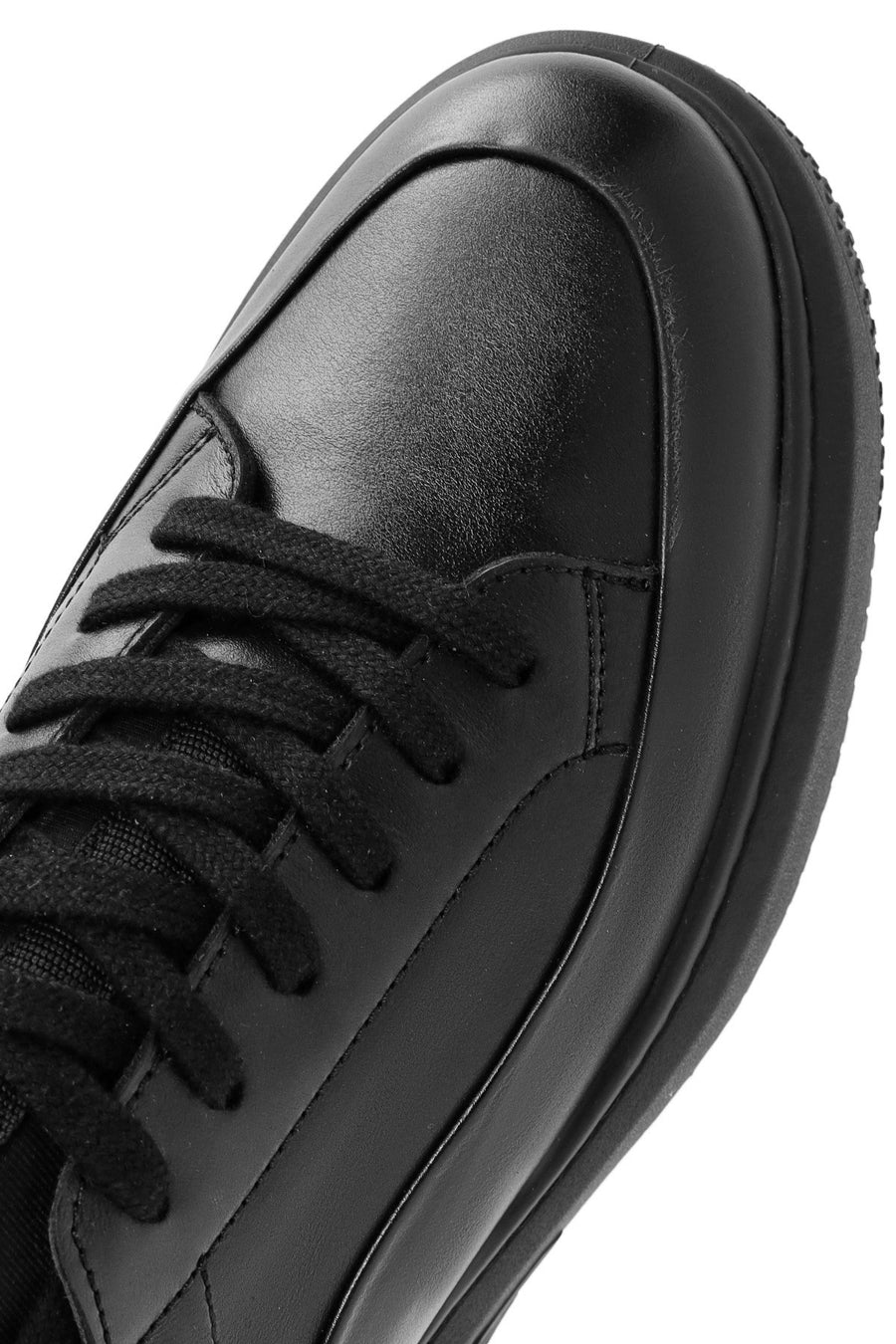 Men's Black Lace-Up Thick Sole Leather Sneakers