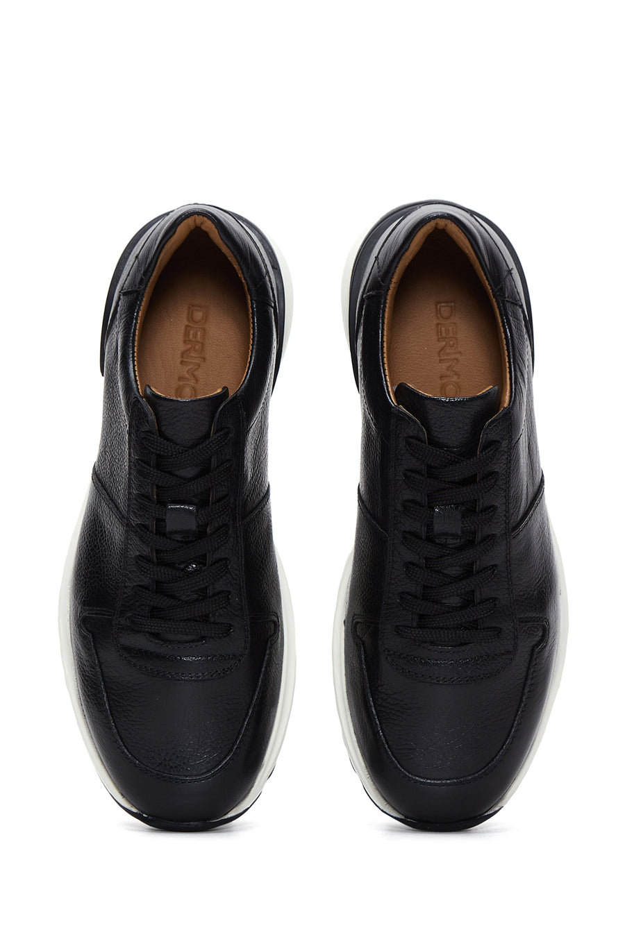 Erkek Siyah Bağcıklı Deri Casual Sneaker