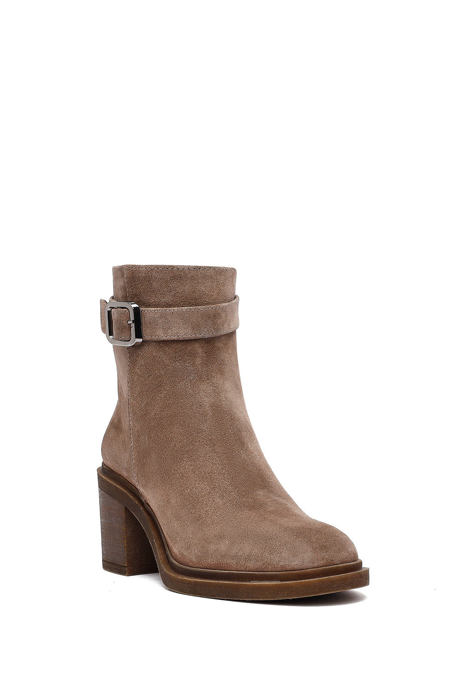 Woman Mink Suede Chunky Heel with Zipper Leather Boat